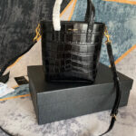 Saint Laurent Paris Mini Toy Shopping In Crocodile-Embossed Leather Black